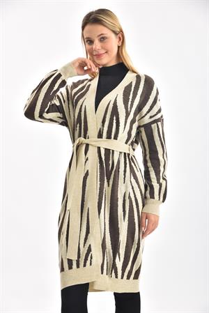 Kadın Zebra Desen Hırka Taş