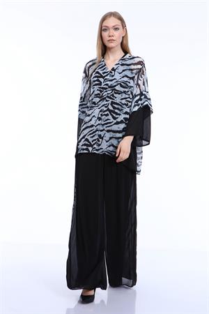 Kadın Zebra Desen İkili Takım Mavi