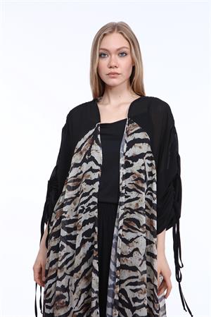 Kadın Zebra Desen Kap Beige