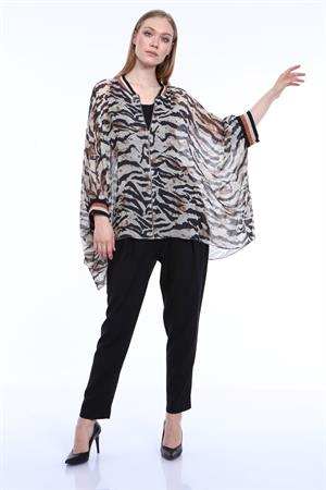 Kadın Zebra Desen Kap Beige