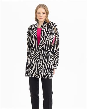 Kadın Zebra Desenli Beli Büzgülü Ceket Siyah