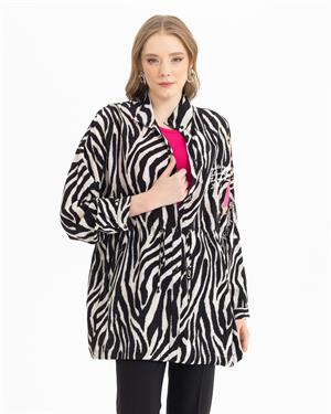 Kadın Zebra Desenli Beli Büzgülü Ceket Siyah