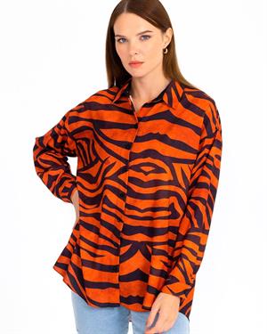 Kadın Zebra Desenli Gömlek Orange