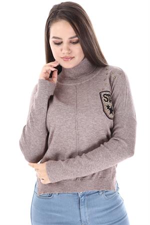 Kadın Zımba Taş Detay Triko Beige