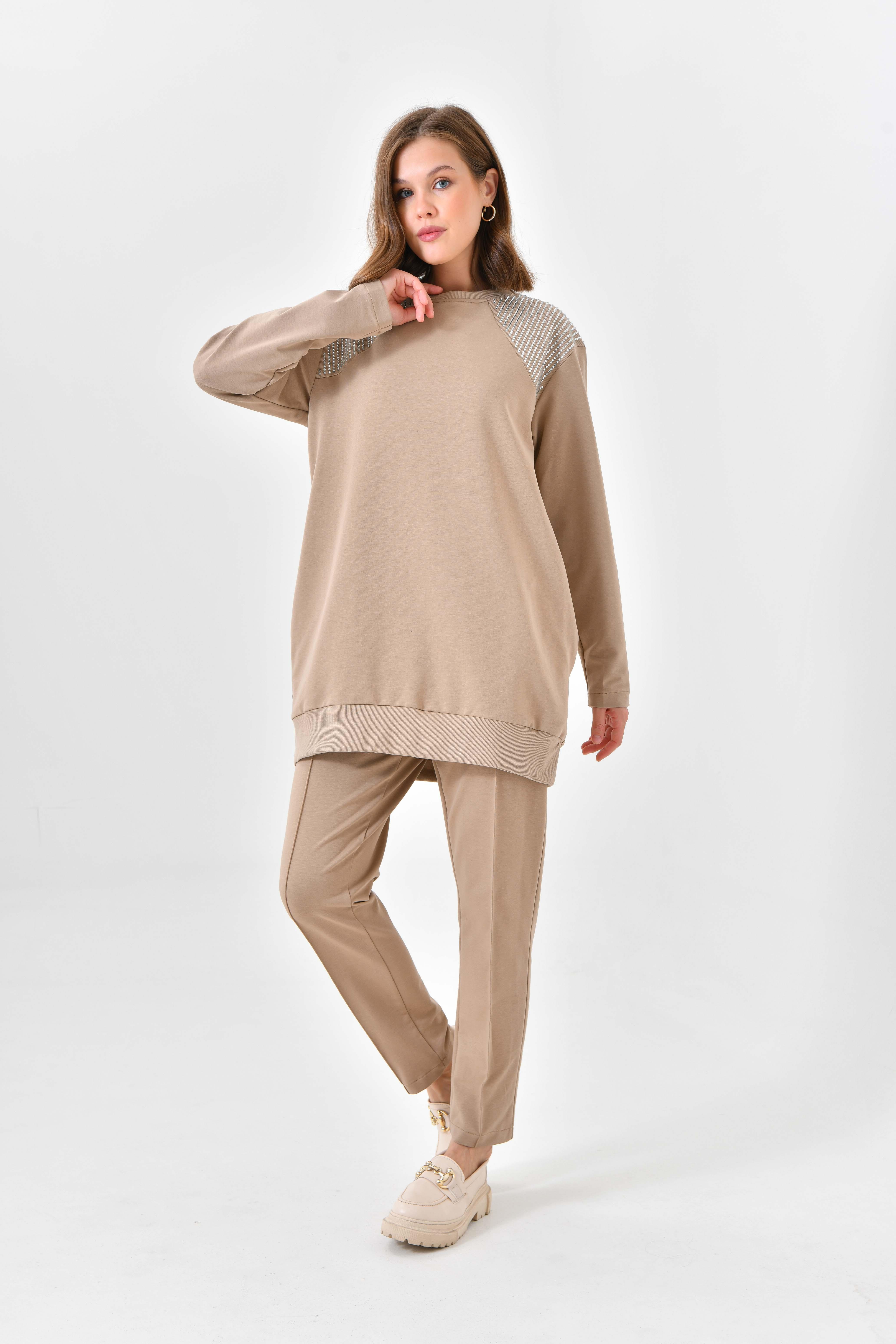 Ftz Women Kadın İki İp Omuzu Taşlı Takım Beige
