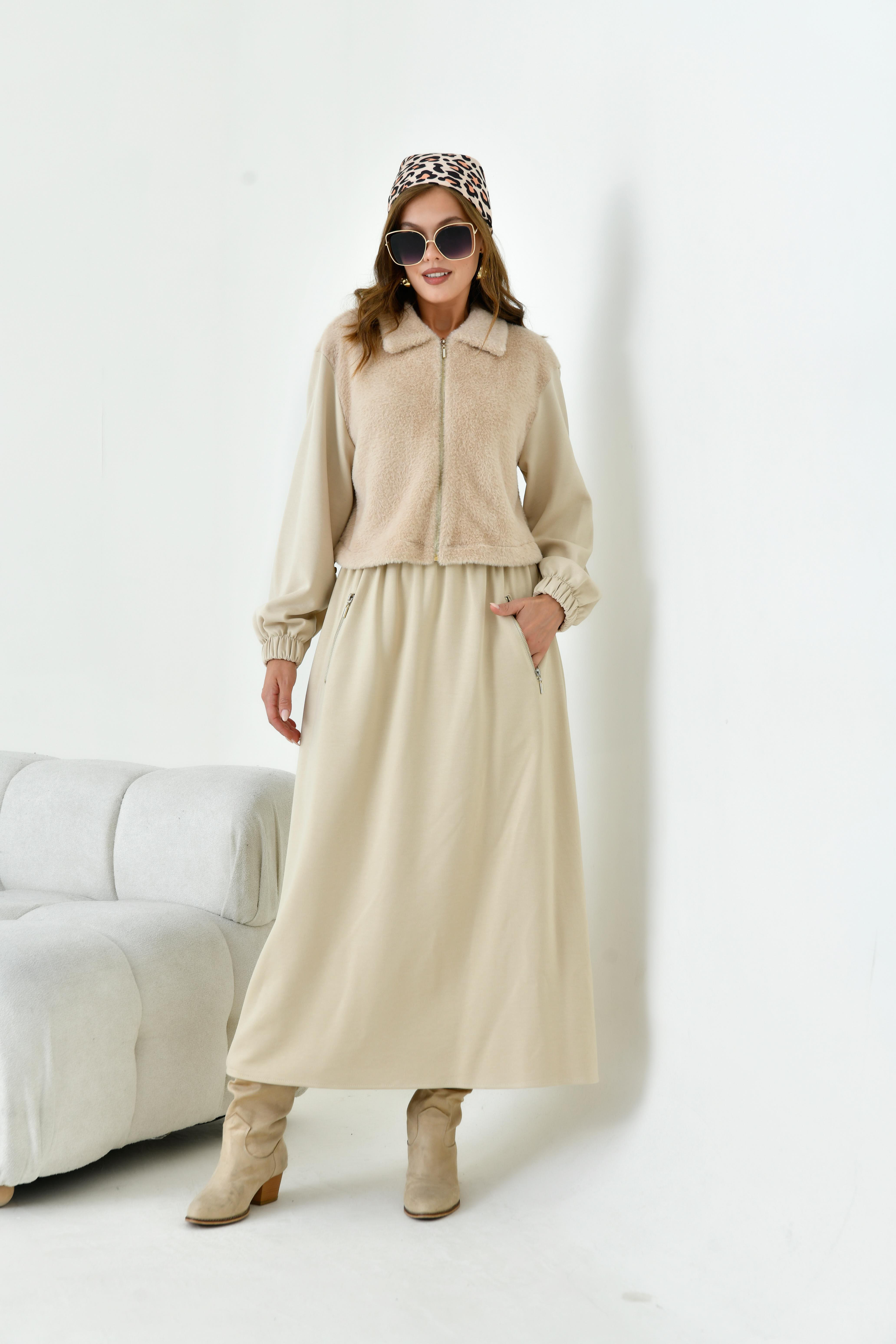 Garmi Kadın Angora Etekli Takım Beige