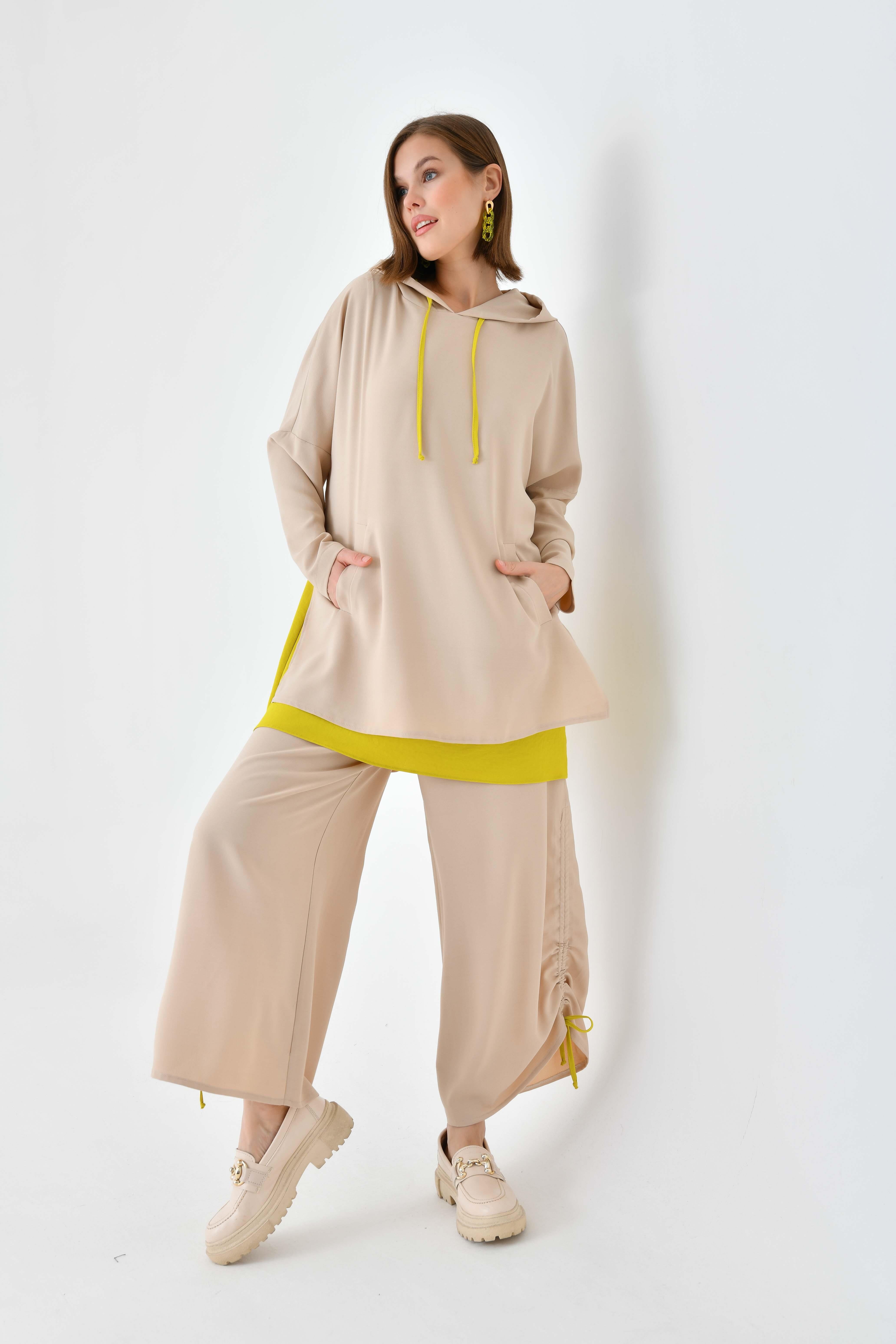 Garmi Kadın Büzgülü Pantolonlu Takım Beige