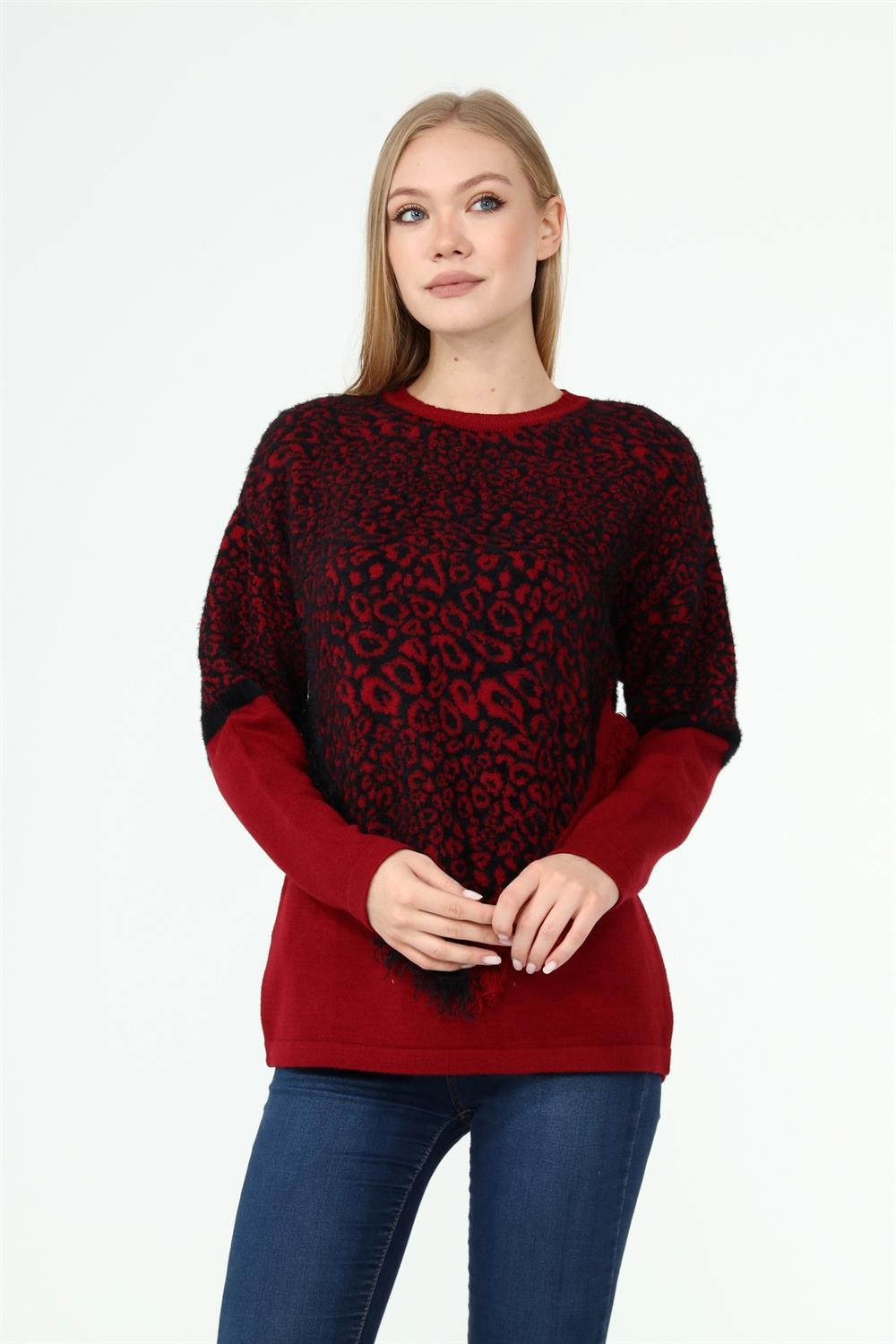 Garmi Kadın Leopar Desen Triko BORDO