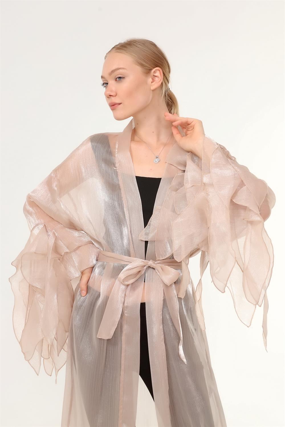 Kadın Abaya Fırfır Detay BEIGE