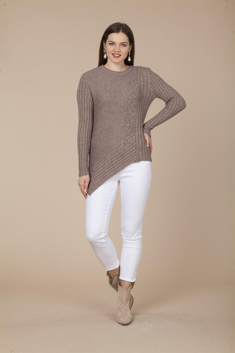 Kadın Asimetrik Kesim Triko BEIGE