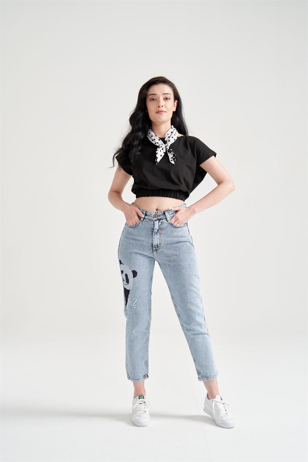 Kadın Beli Lastikli Basic T-Shirt Siyah