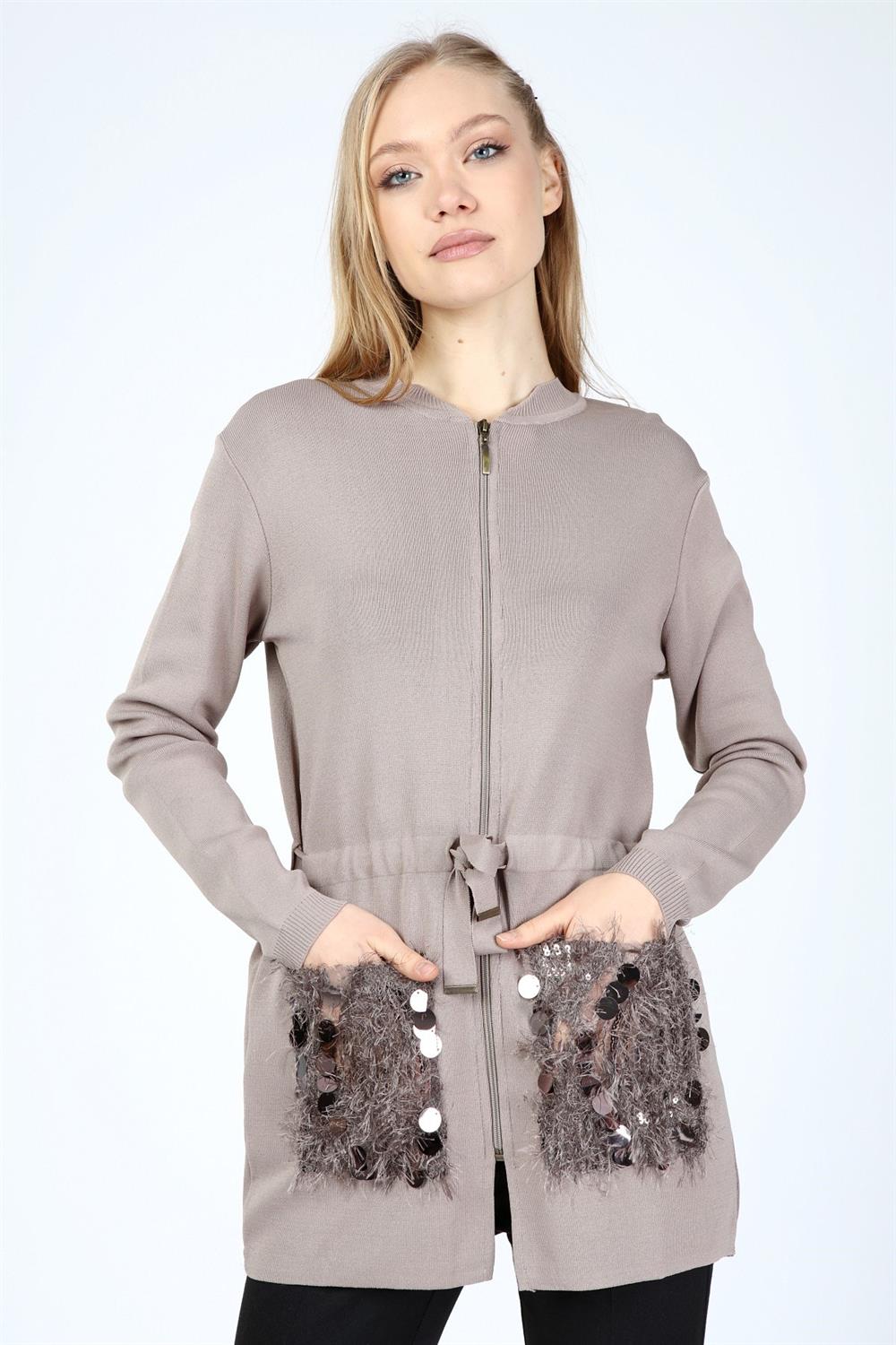 Kadın Cep Detaylı Hırka BEIGE