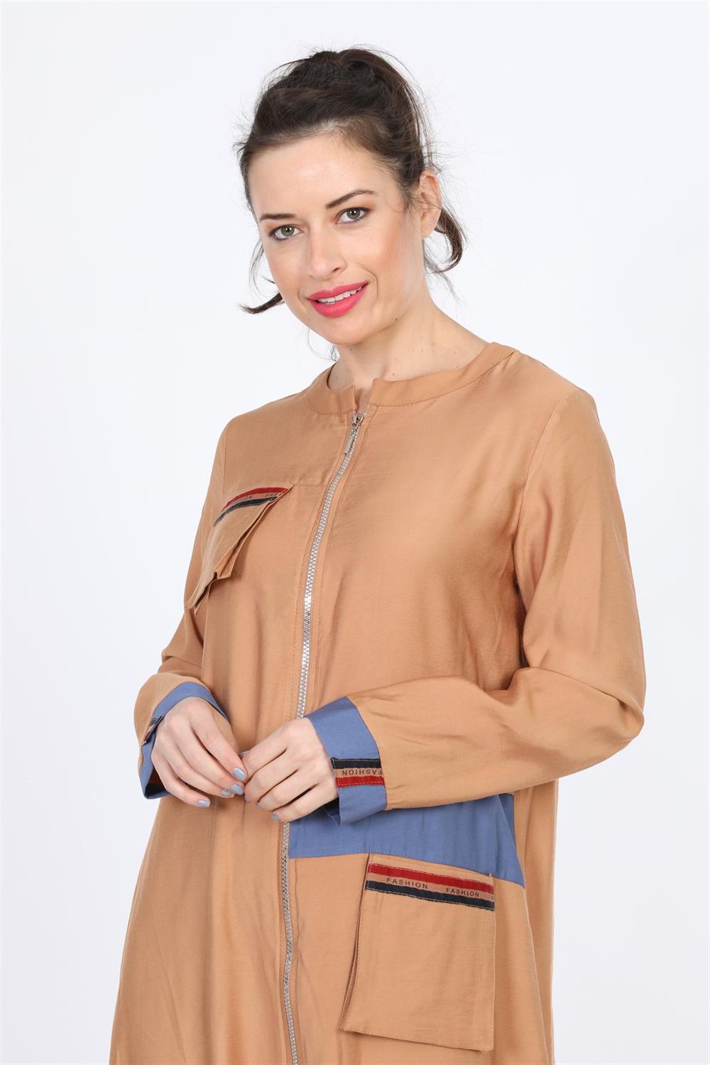 Kadın Cep Detaylı Kap CAMEL