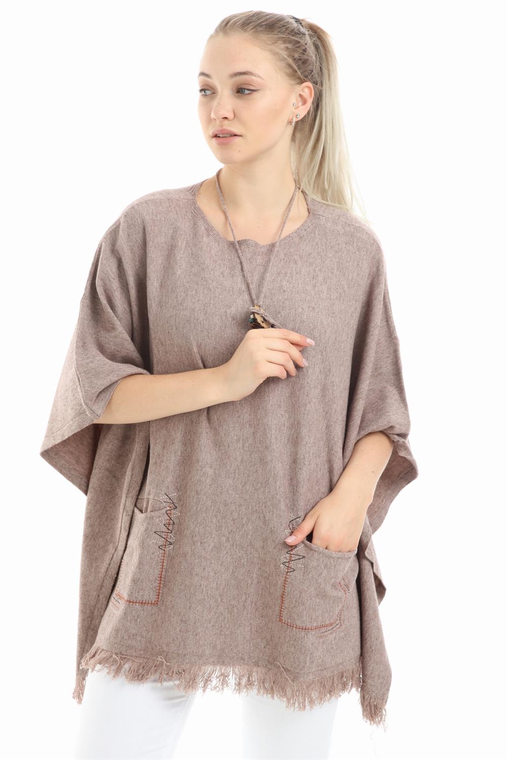 Kadın Cep Detaylı Panço BEIGE