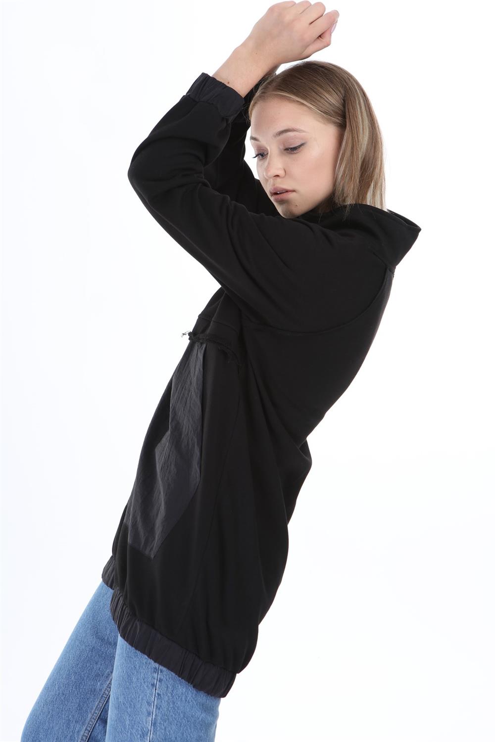 Kadın Cep Detaylı Spor Sweat SİYAH