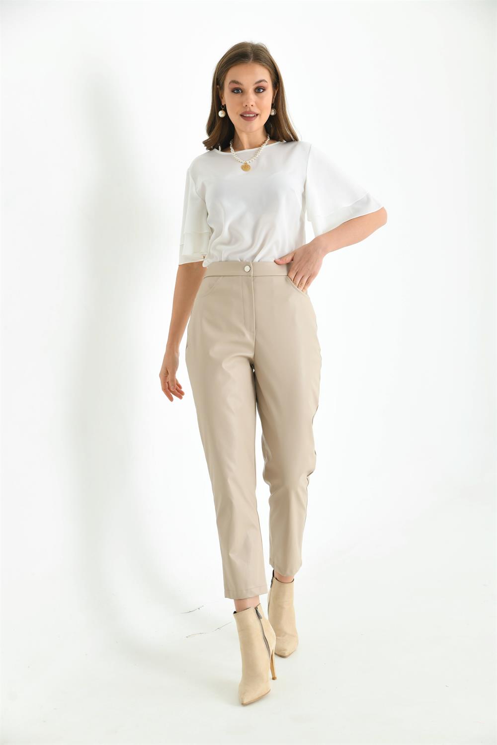 Kadın Deri Pantolon BEIGE