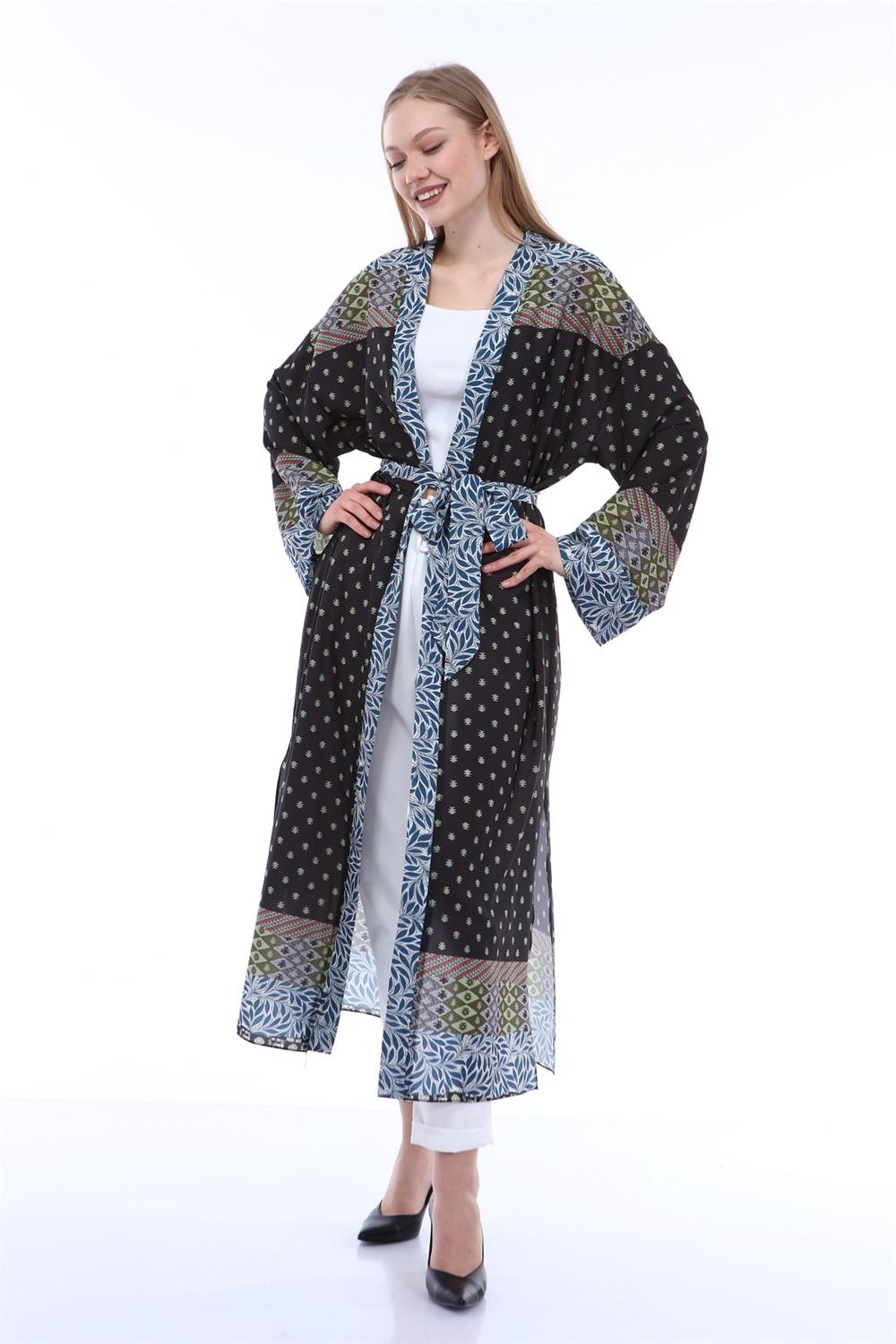Kadın Desenli Kimono MAVİ