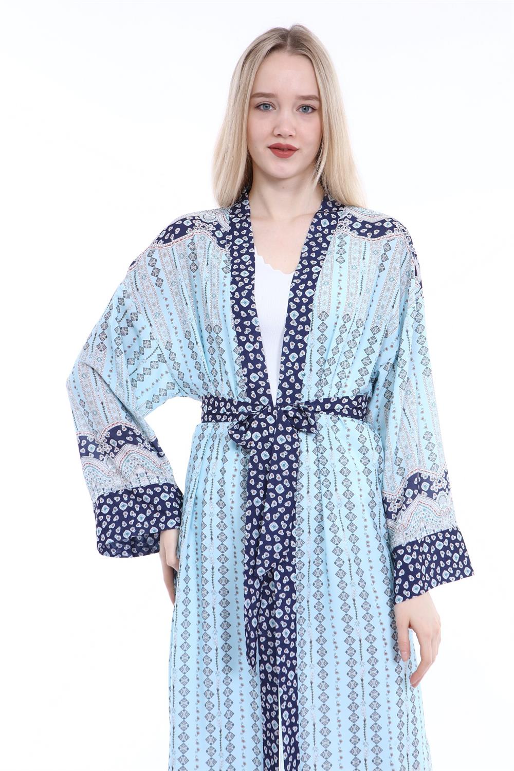 Kadın Desenli Kimono Takım MAVİ