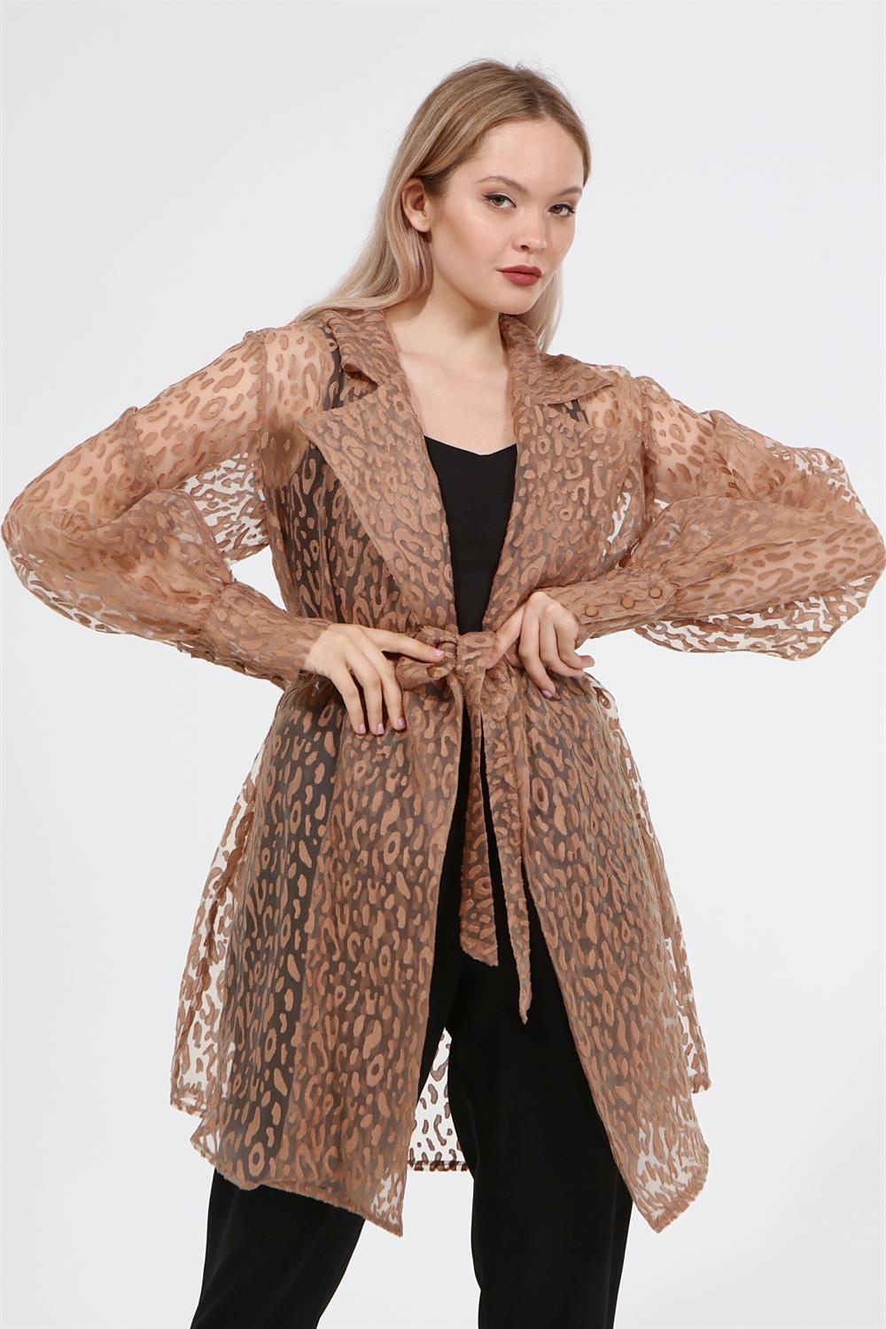 Kadın Desenli Lepolar Ceket BEIGE