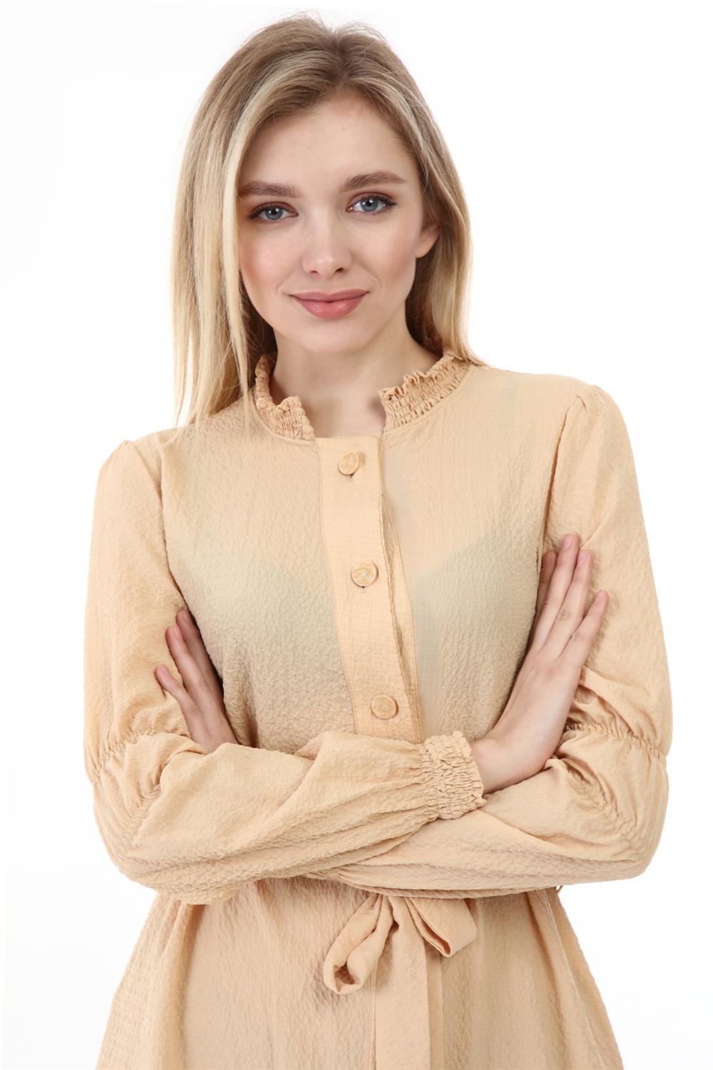 Kadın Düğme Detaylı Boydan Elbise BEIGE