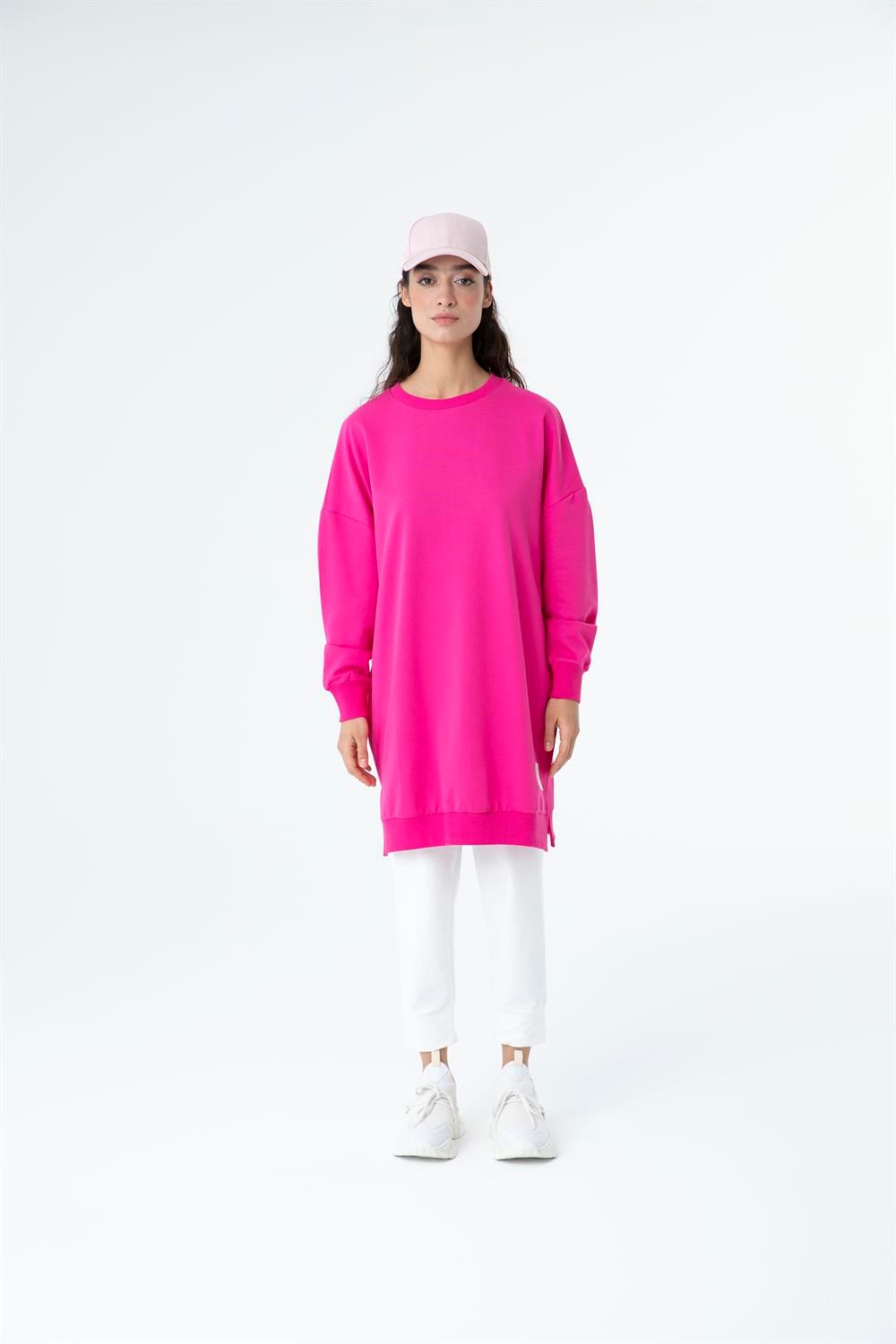 Kadın Düz Renk Ara Boy Sweat Tunik FUJYA