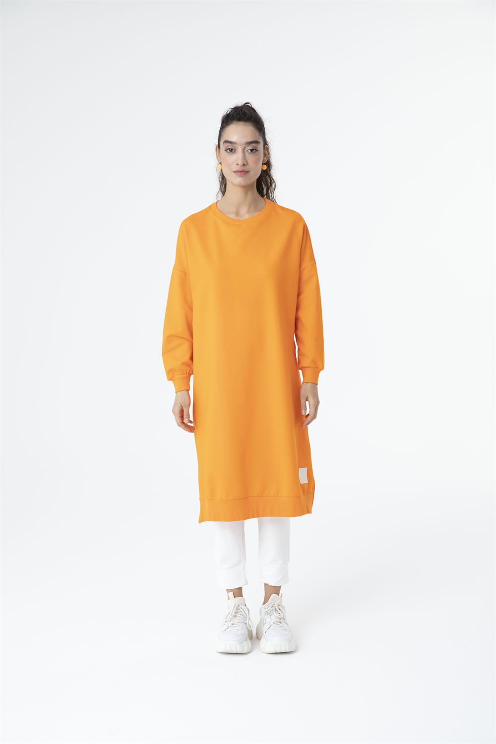 Kadın Düz Renk Uzun Boy Sweat Tunik ORANGE