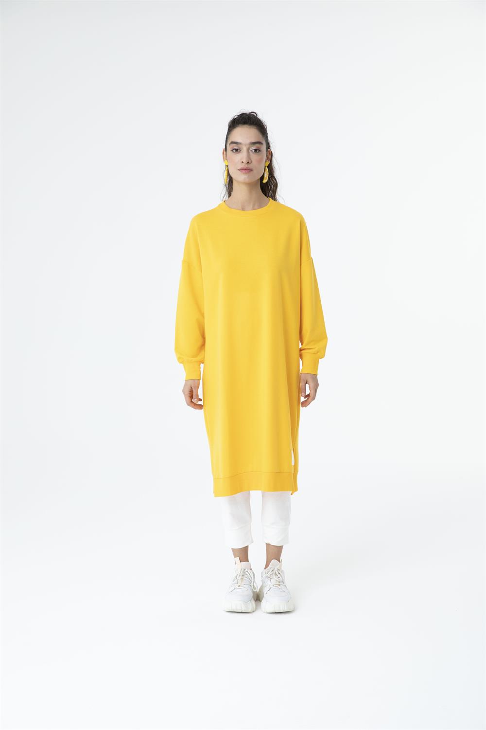 Kadın Düz Renk Uzun Boy Sweat Tunik Satsuma