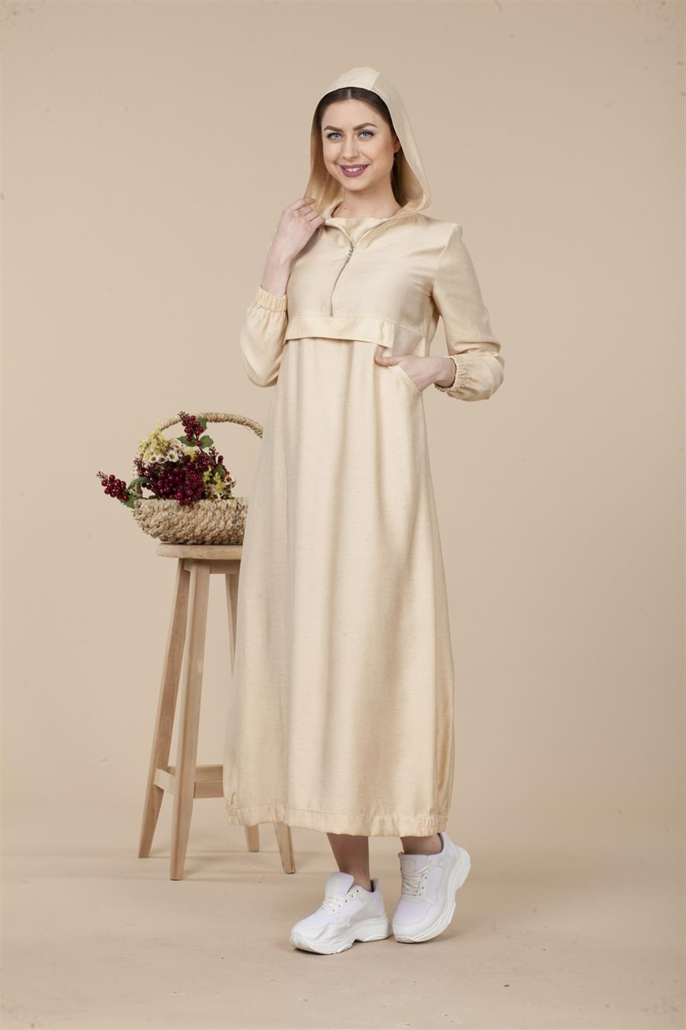 Kadın Fermuarlı Elbise BEIGE