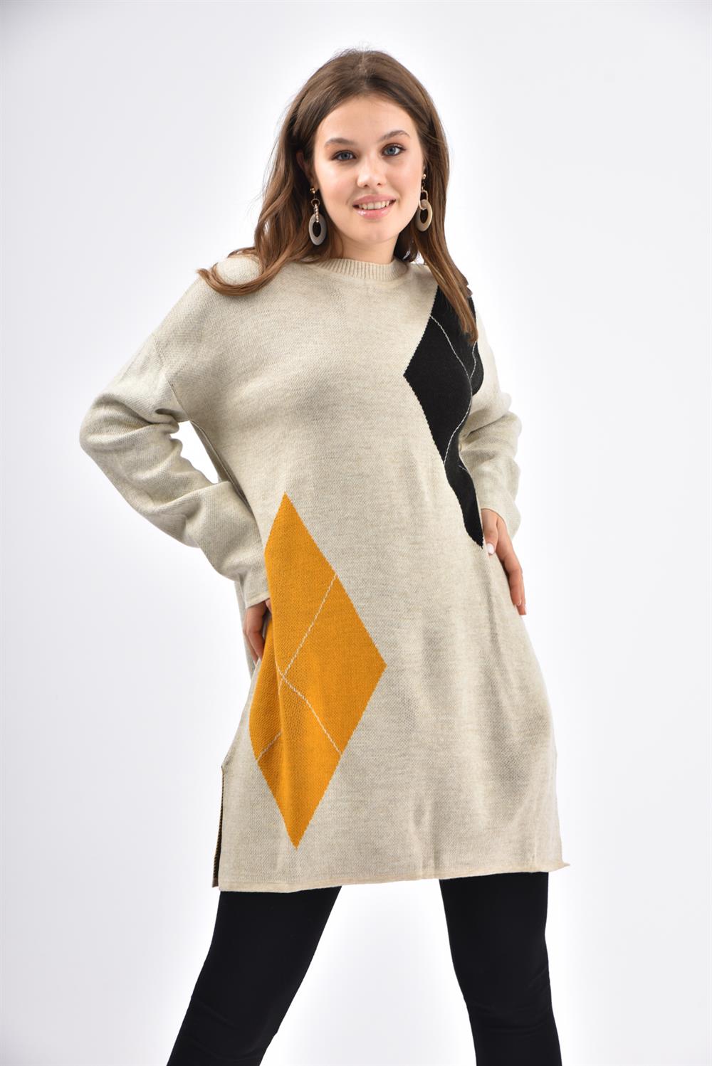 Kadın Geometrik Desen Tunik BEIGE