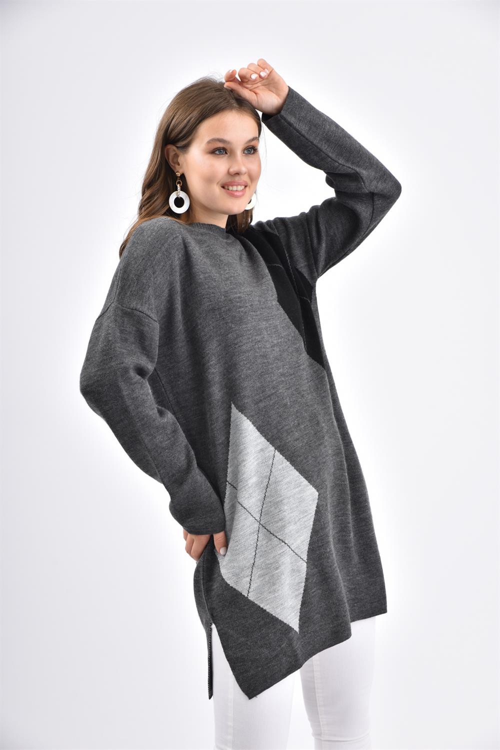 Kadın Geometrik Desen Tunik GRİ