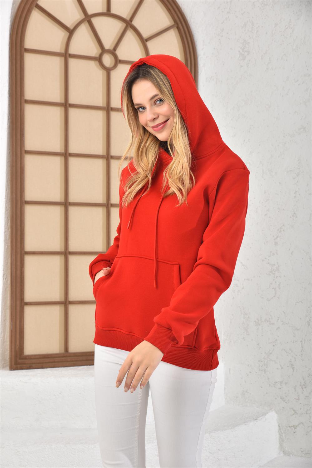 Kadın İçi Şardonlu Sweatshirt KIRMIZI