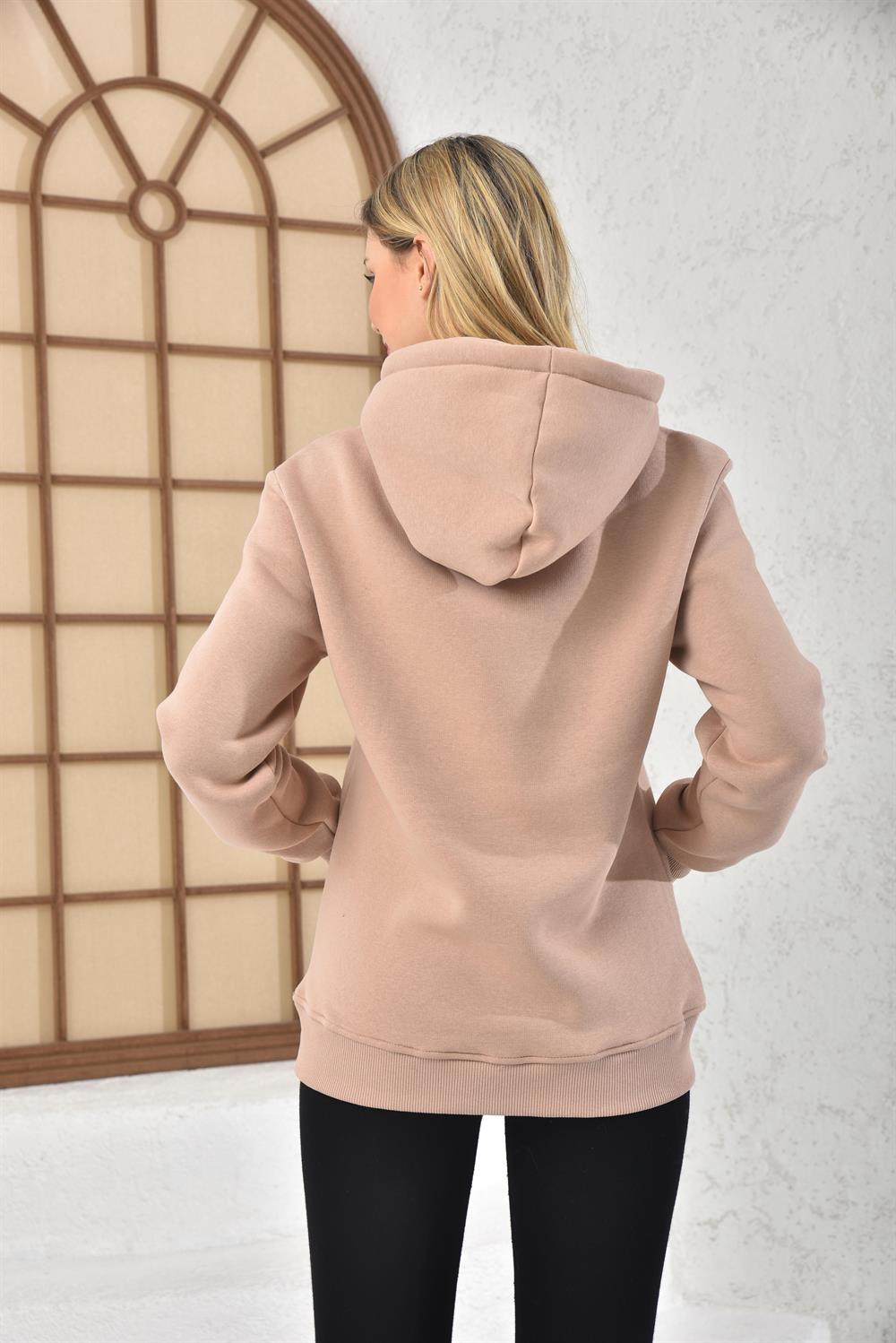 Kadın İçi Şardonlu Sweatshirt VİZON