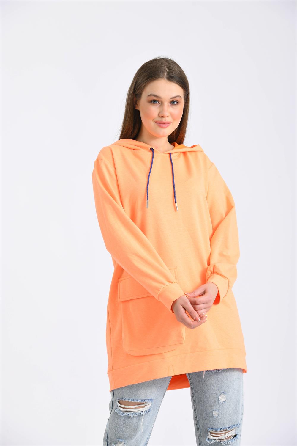 Kadın İki İp Kapşonlu Sweatshirt ORANGE