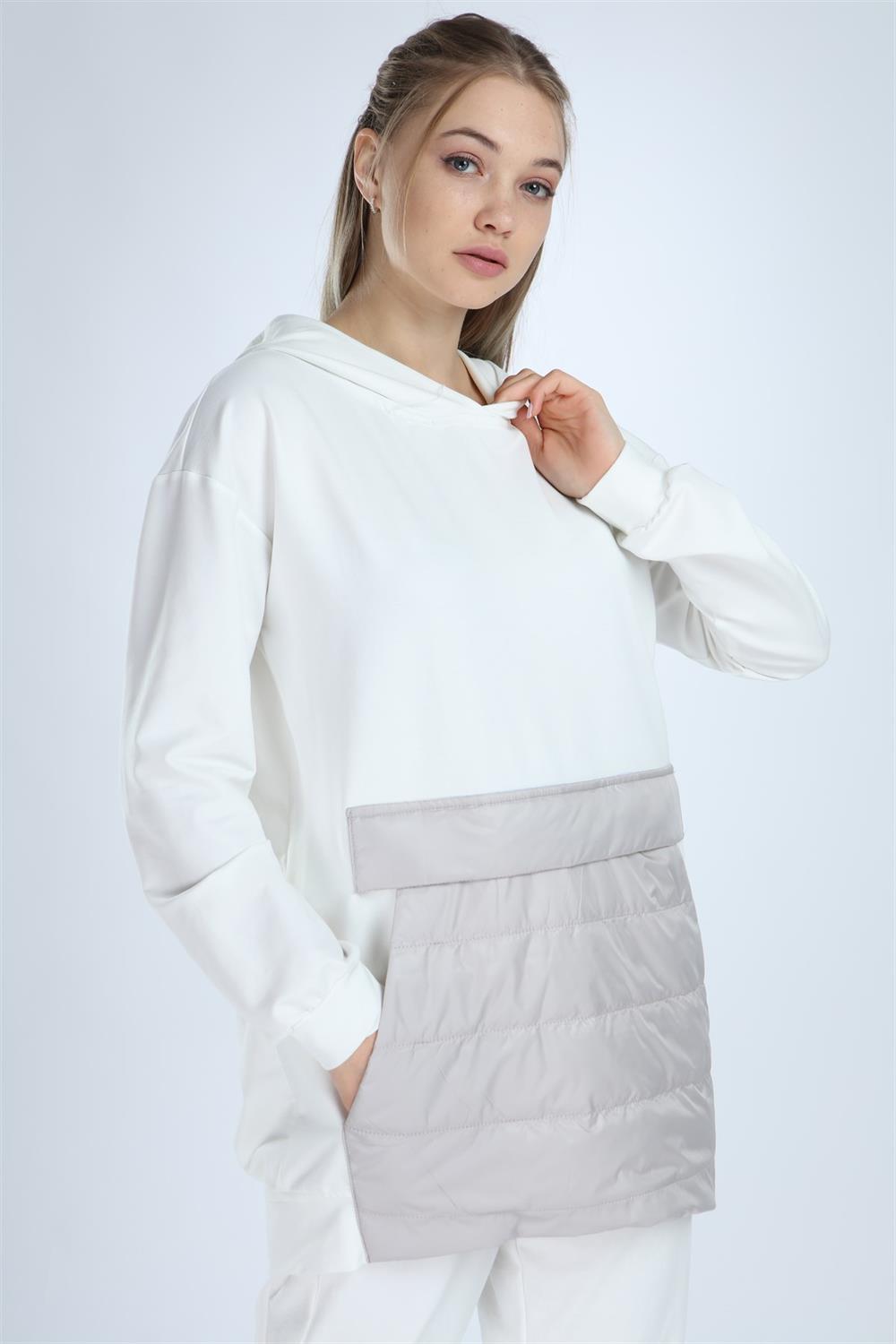 Kadın Kanguru Cep Sweat EKRU