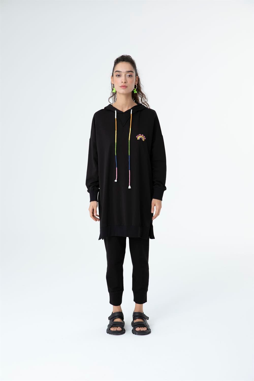 Kadın  Kapüşonlu Sweat Tunik SİYAH