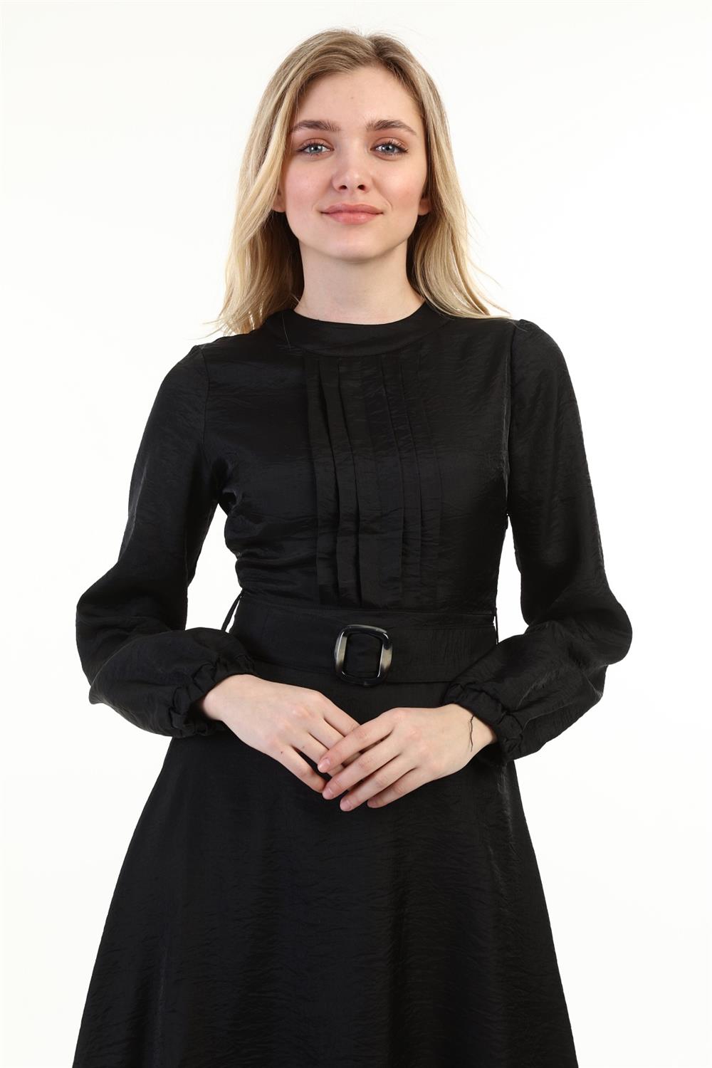 Kadın Kemer Detay Elbise SİYAH