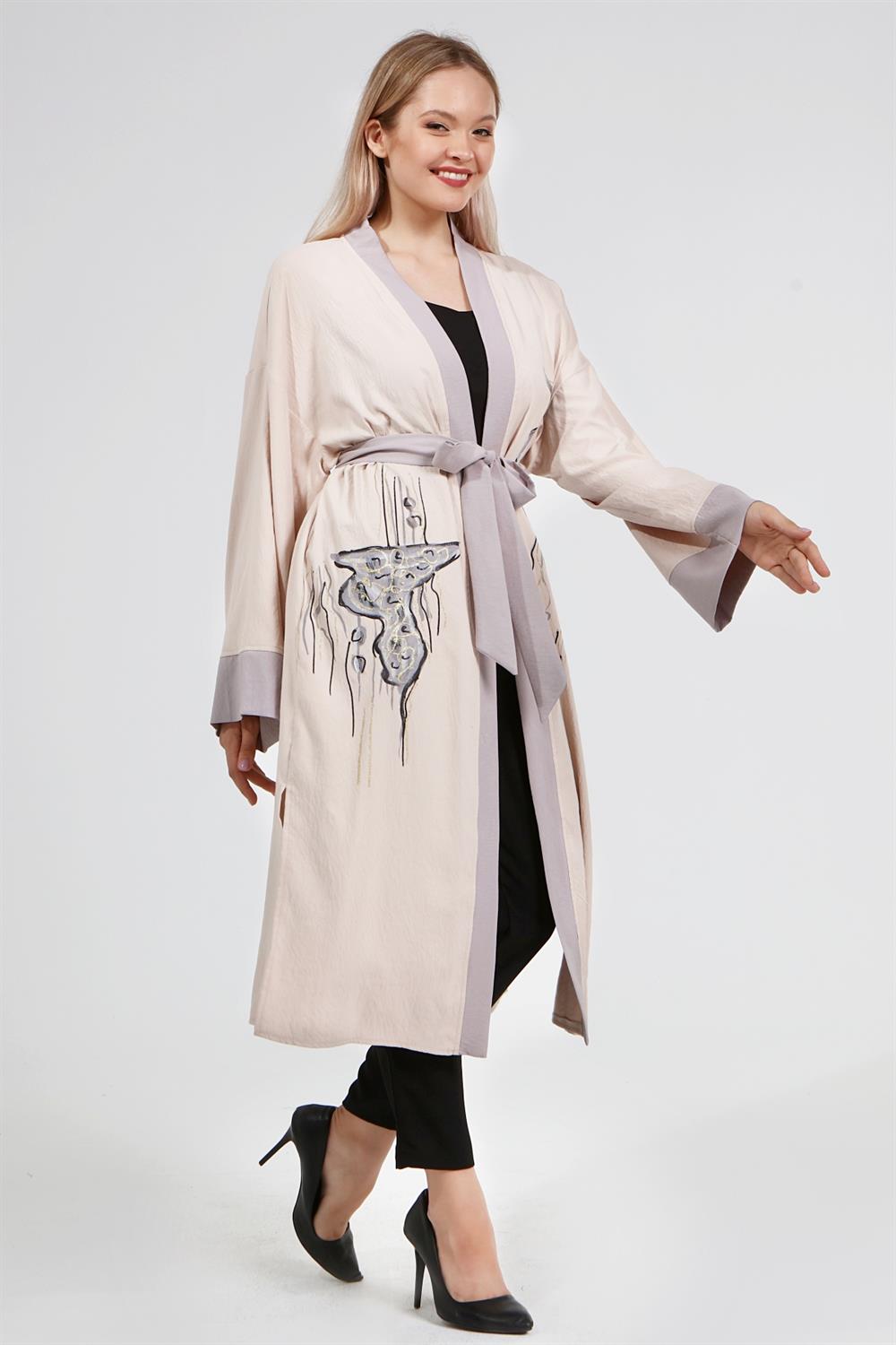 Kadın Kimono Kumaş Bayan Kap BEIGE