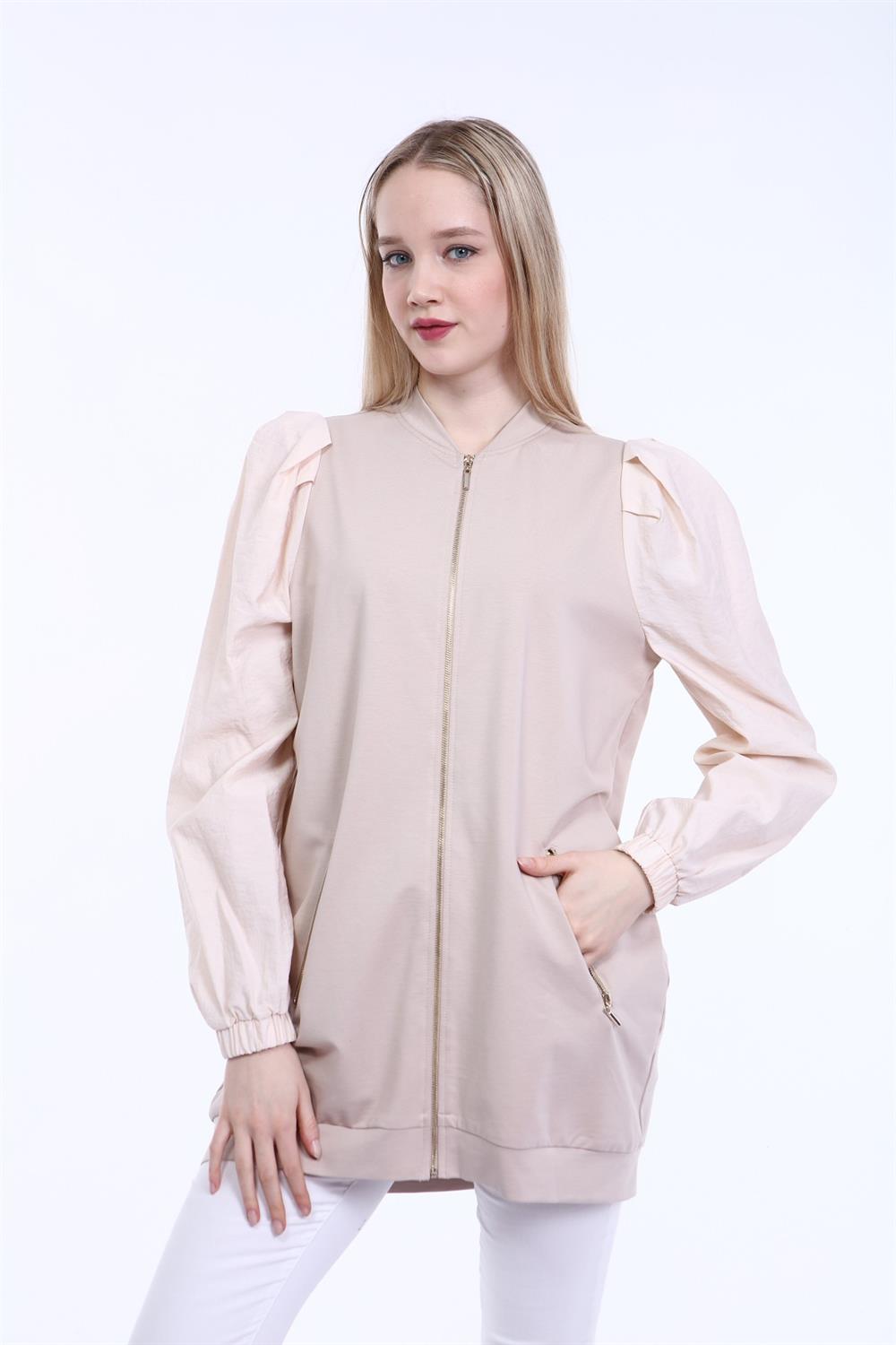 Kadın Kol Paraşüt Kumaş Balon Detay Kap BEIGE