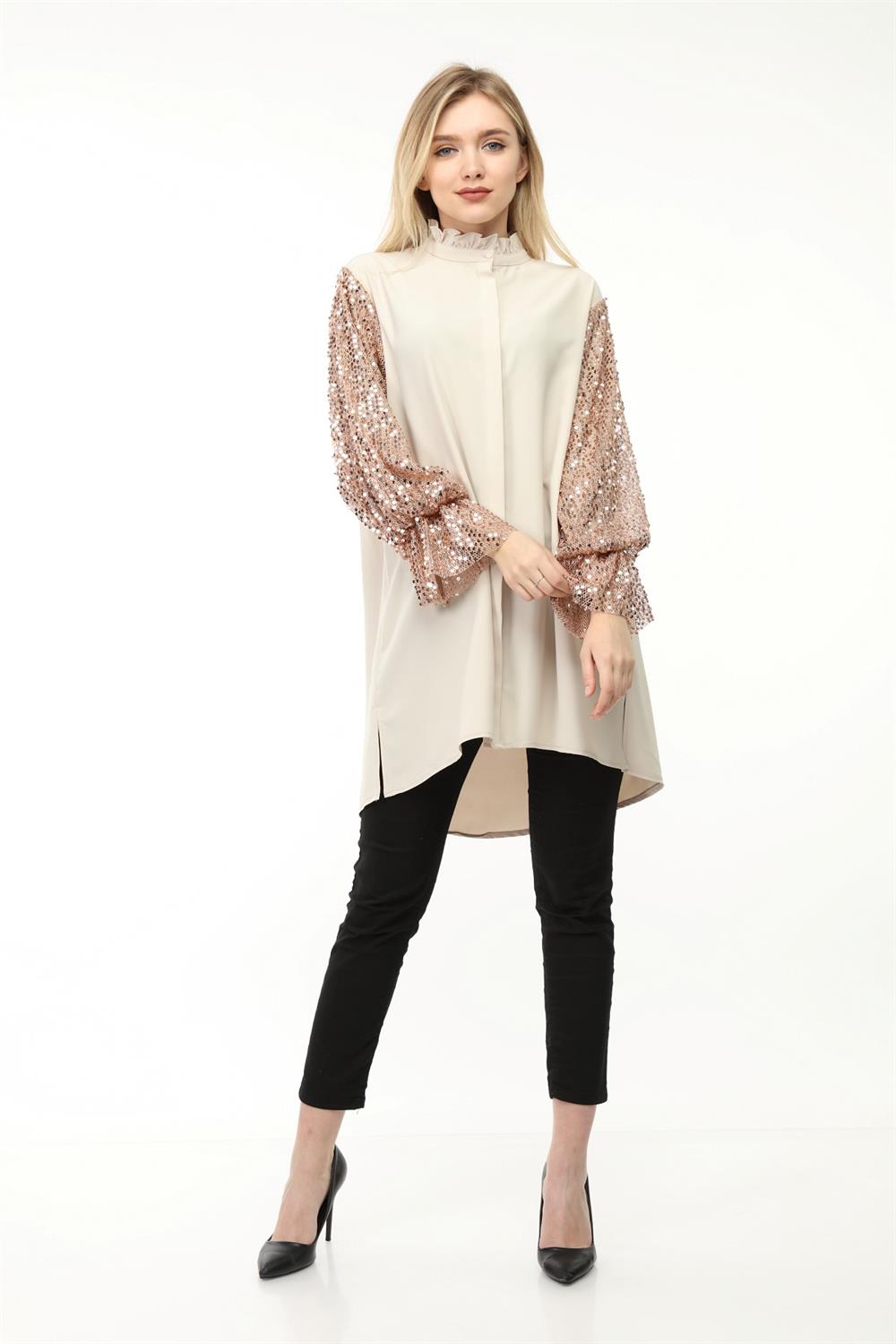 Kadın Kol Payet Detay Tunik BEIGE