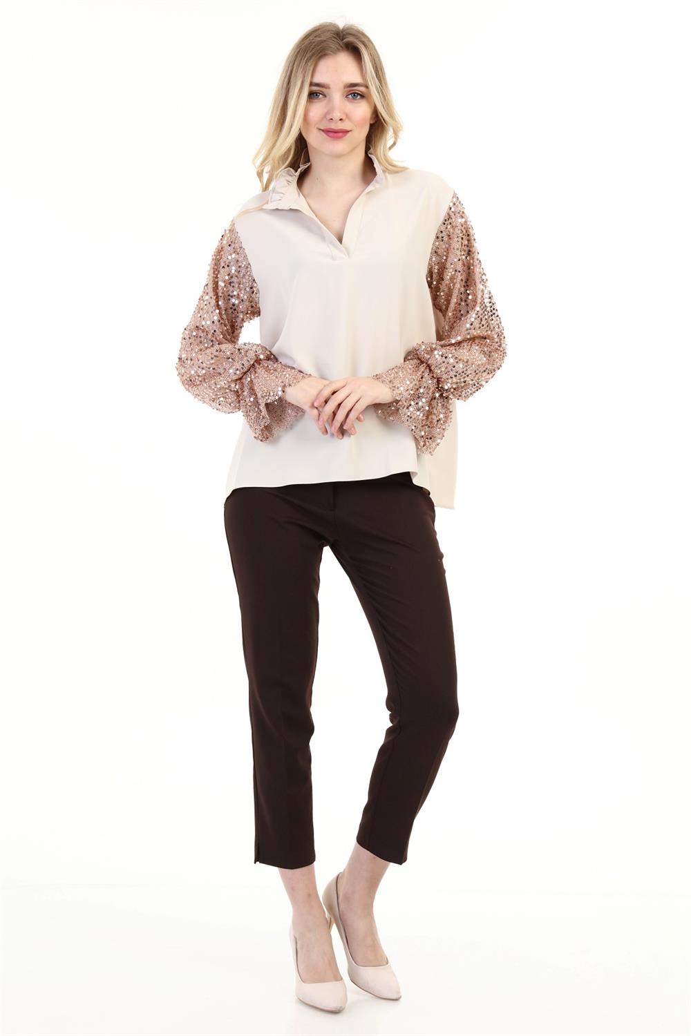 Kadın Kol Pul Payet Detay Bluz BEIGE