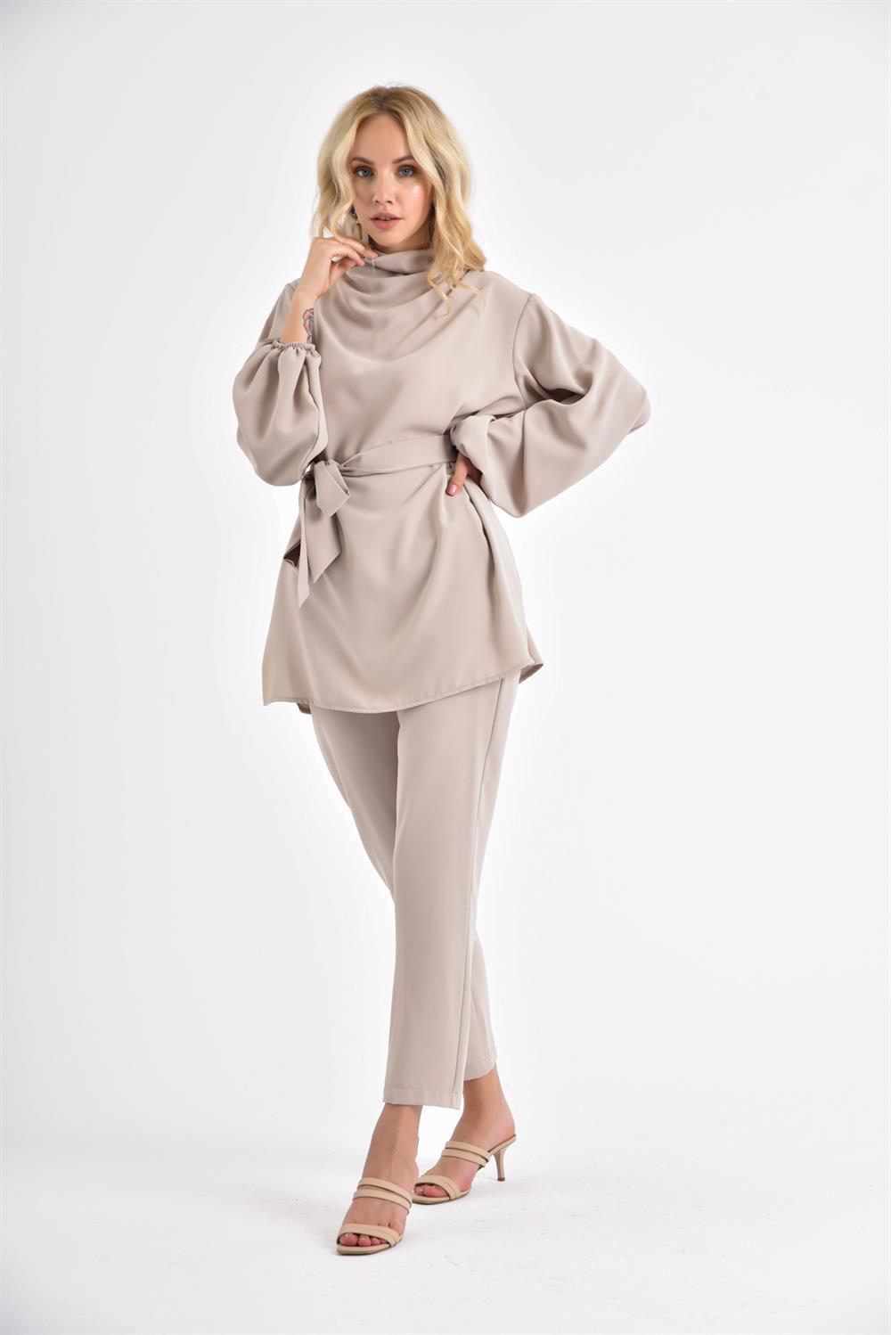 Kadın Krep Pantolon Takım BEIGE