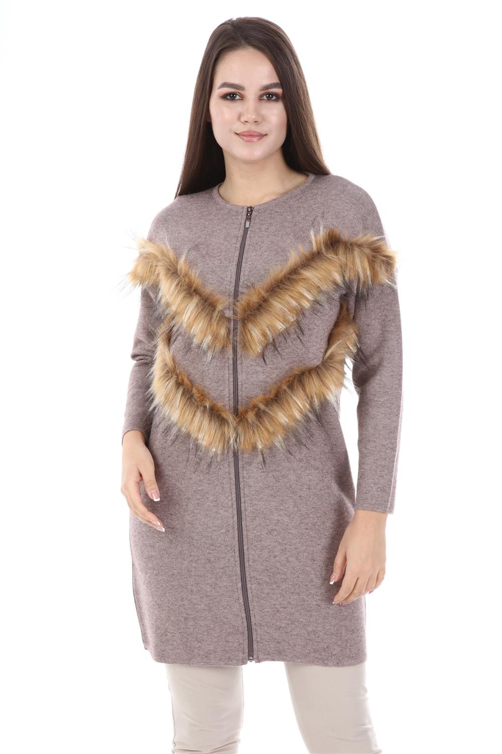 Kadın Kürk Detaylı Hırka BEIGE
