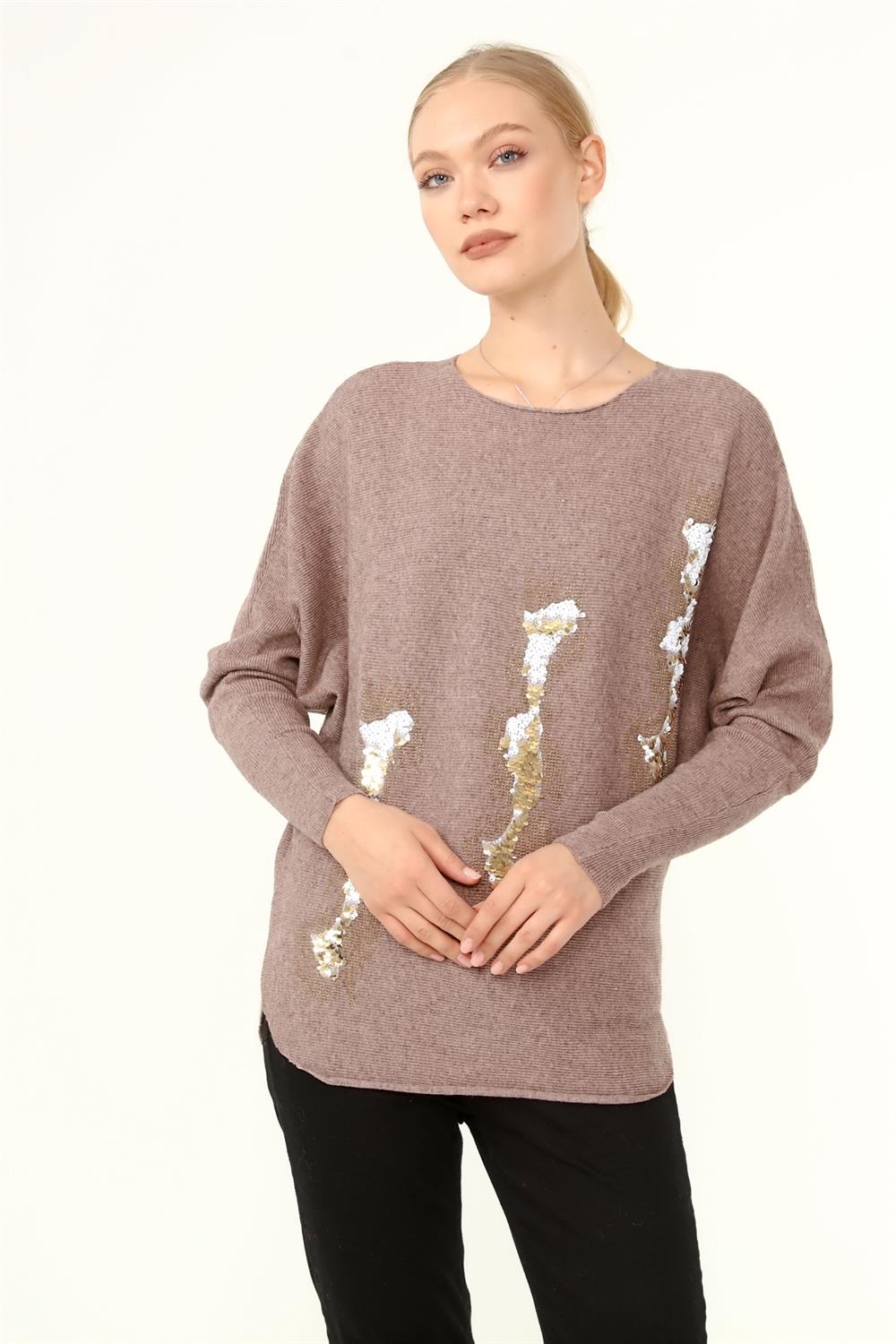 Kadın Ön Baskı Detaylı Kazak BEIGE