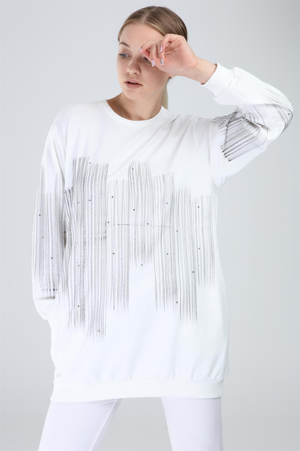 Kadın Önü Desenli Sweat EKRU