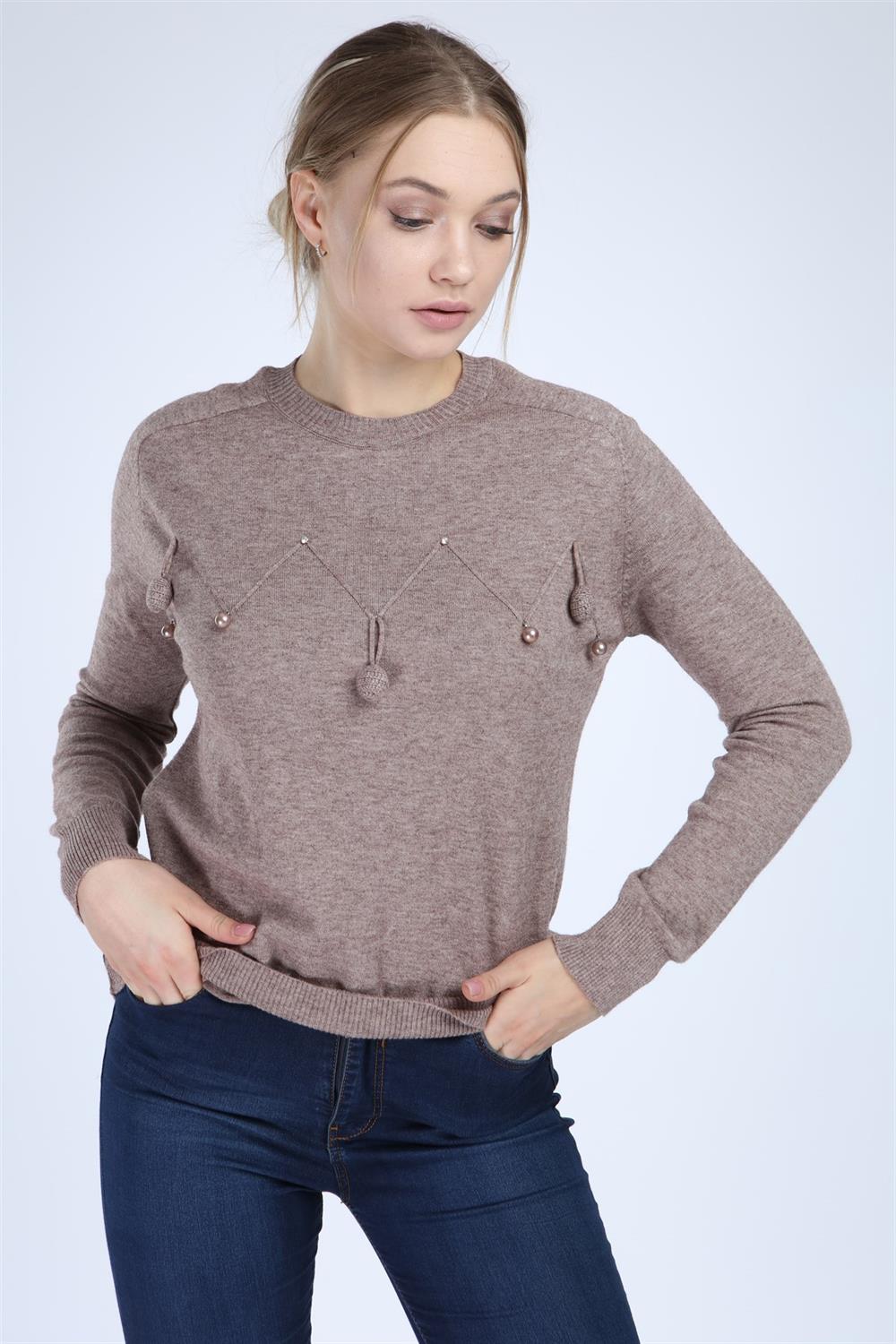 Kadın Önü Detaylı Triko BEIGE