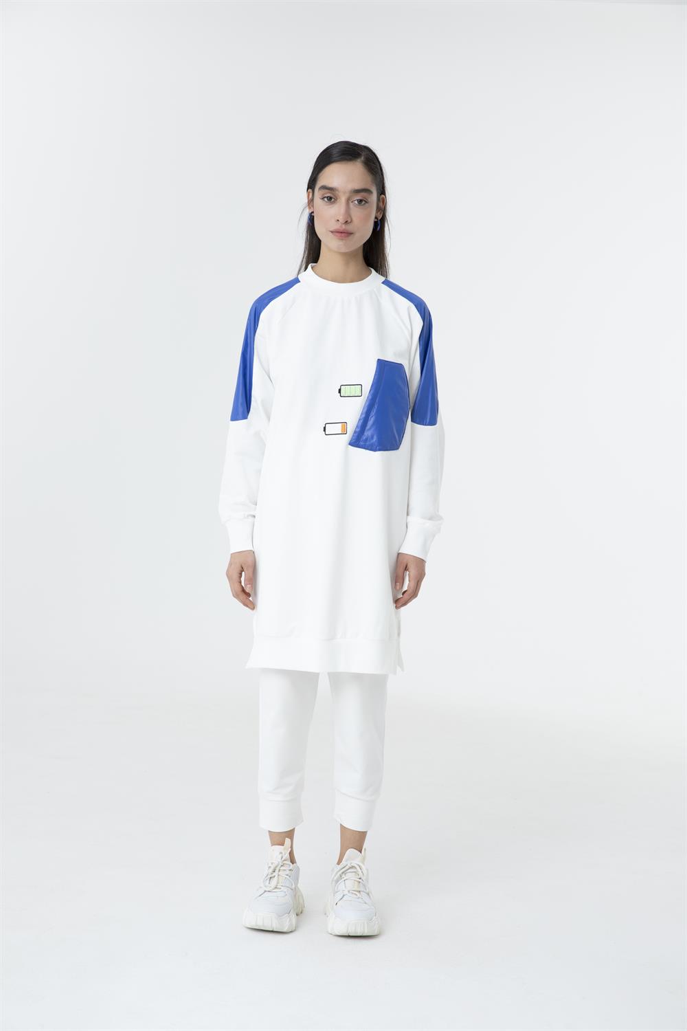 Kadın Pil Durum İşlemeli Sweat Tunik EKRU