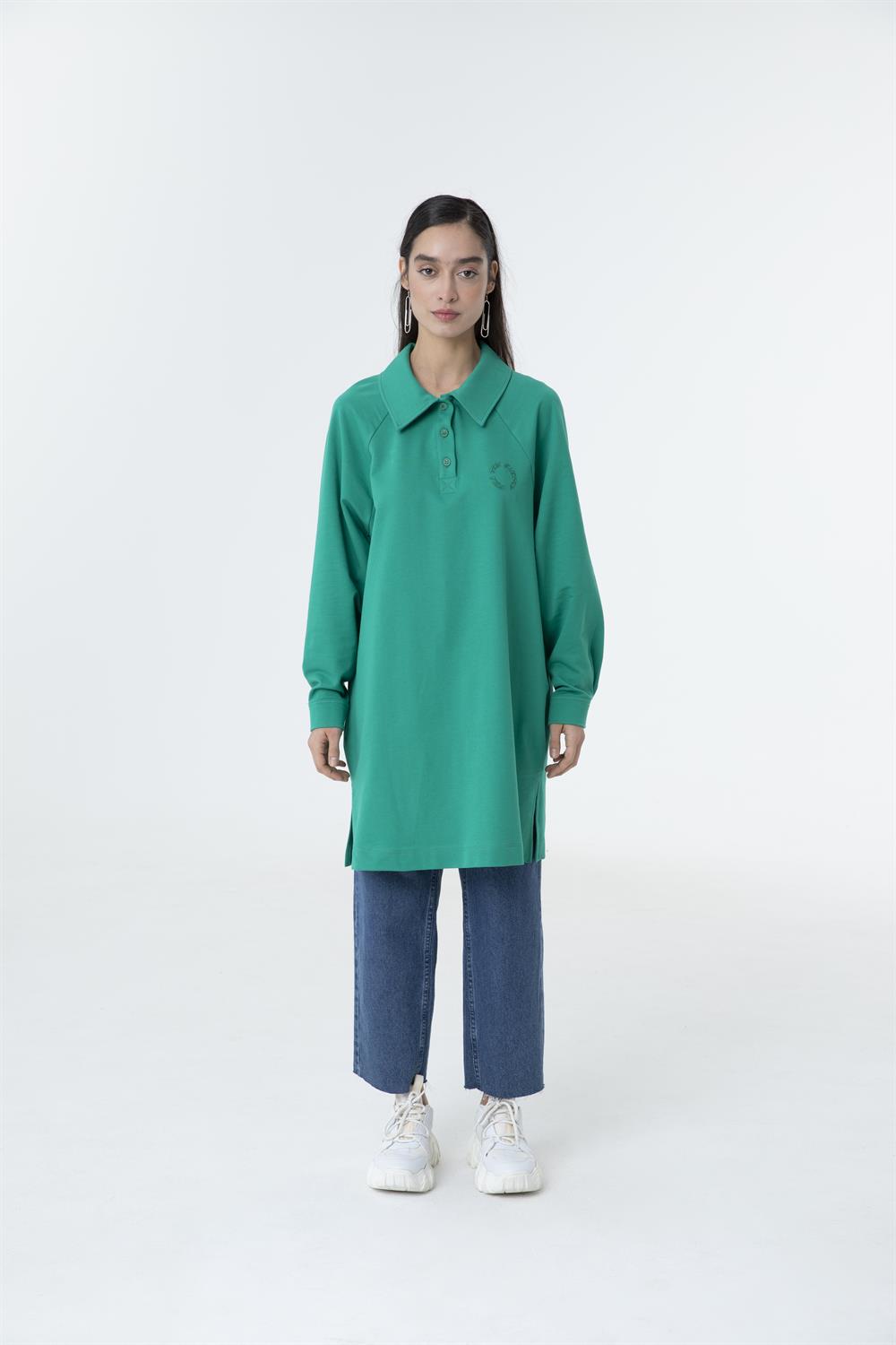Kadın Polo Yaka Yarım Düğme Sweat Tunik Benetton