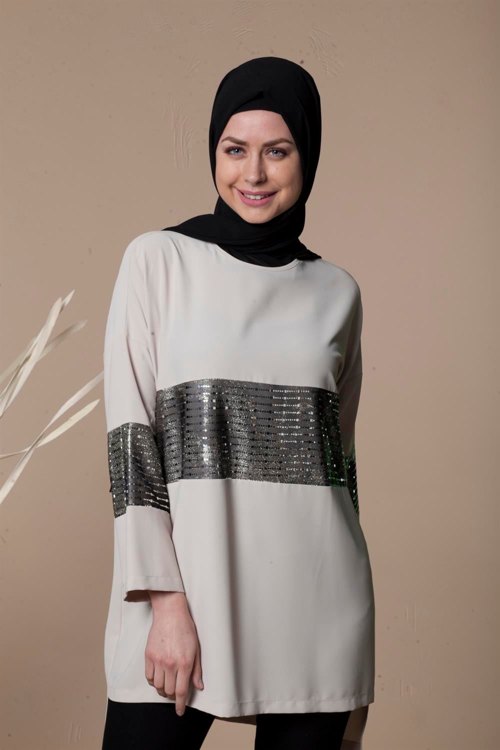 Kadın Pul Payet Detay Tunik BEIGE