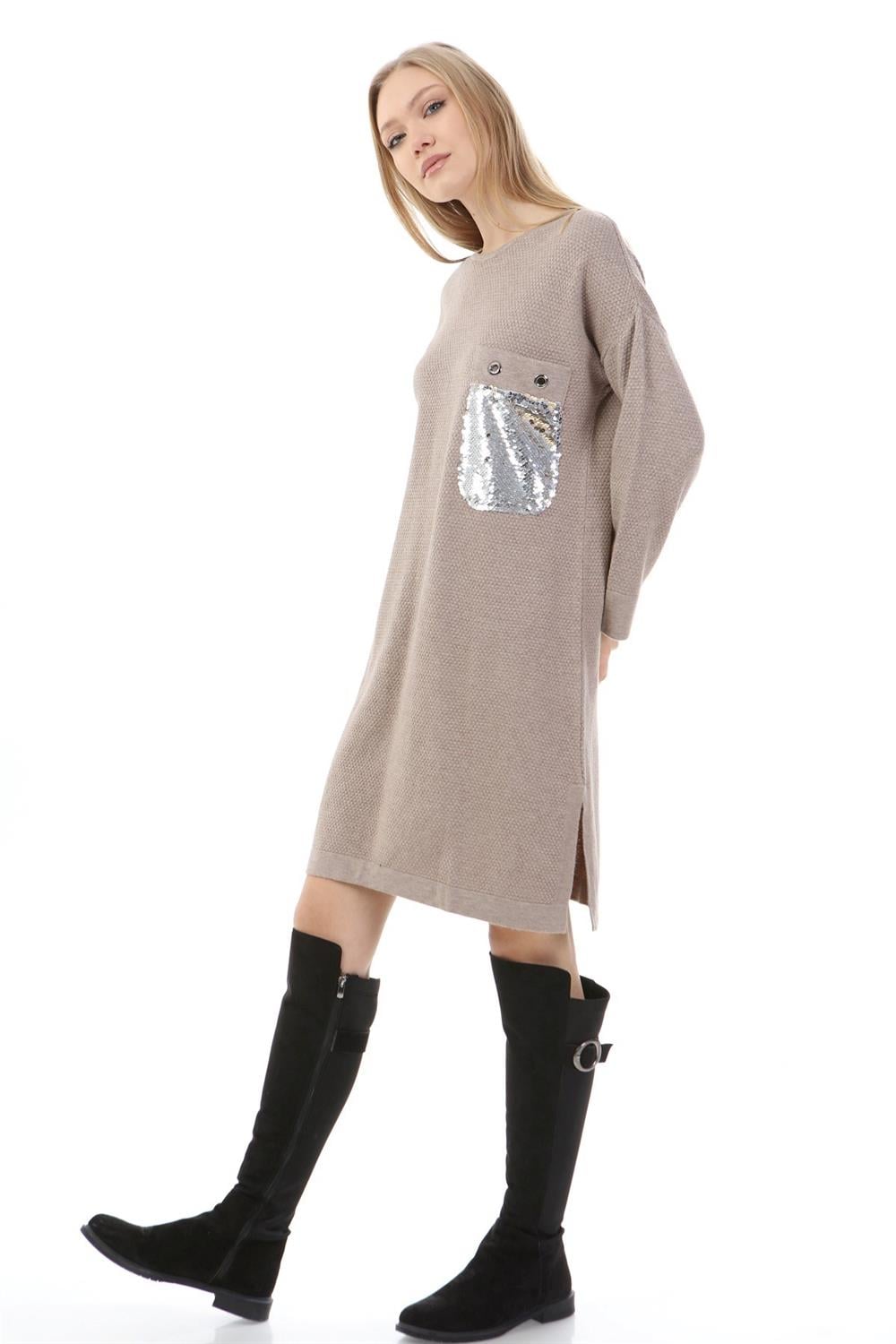 Kadın Pul Payet İşlemeli Tunik BEIGE