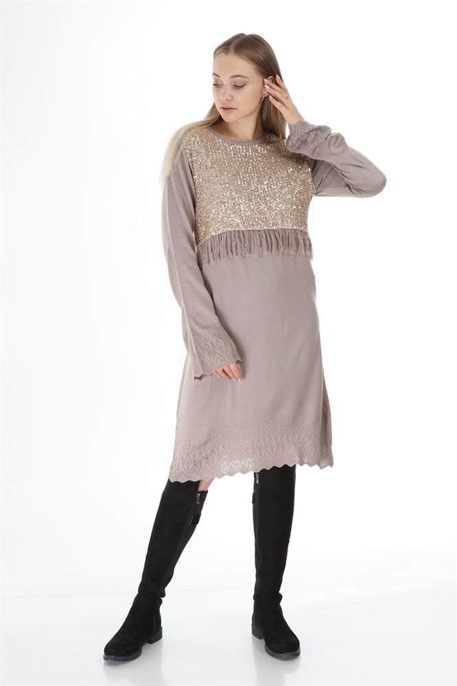 Kadın Pul Payet İşlemeli Tunik BEIGE